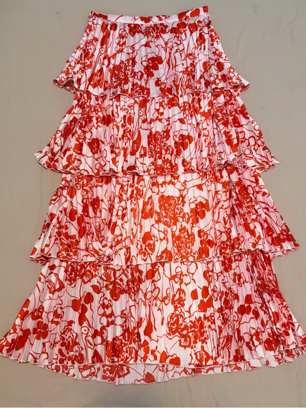 Abercrombie & Fitch Tiered Pleated Satin Maxi Skirt Pink And Red Floral Medium